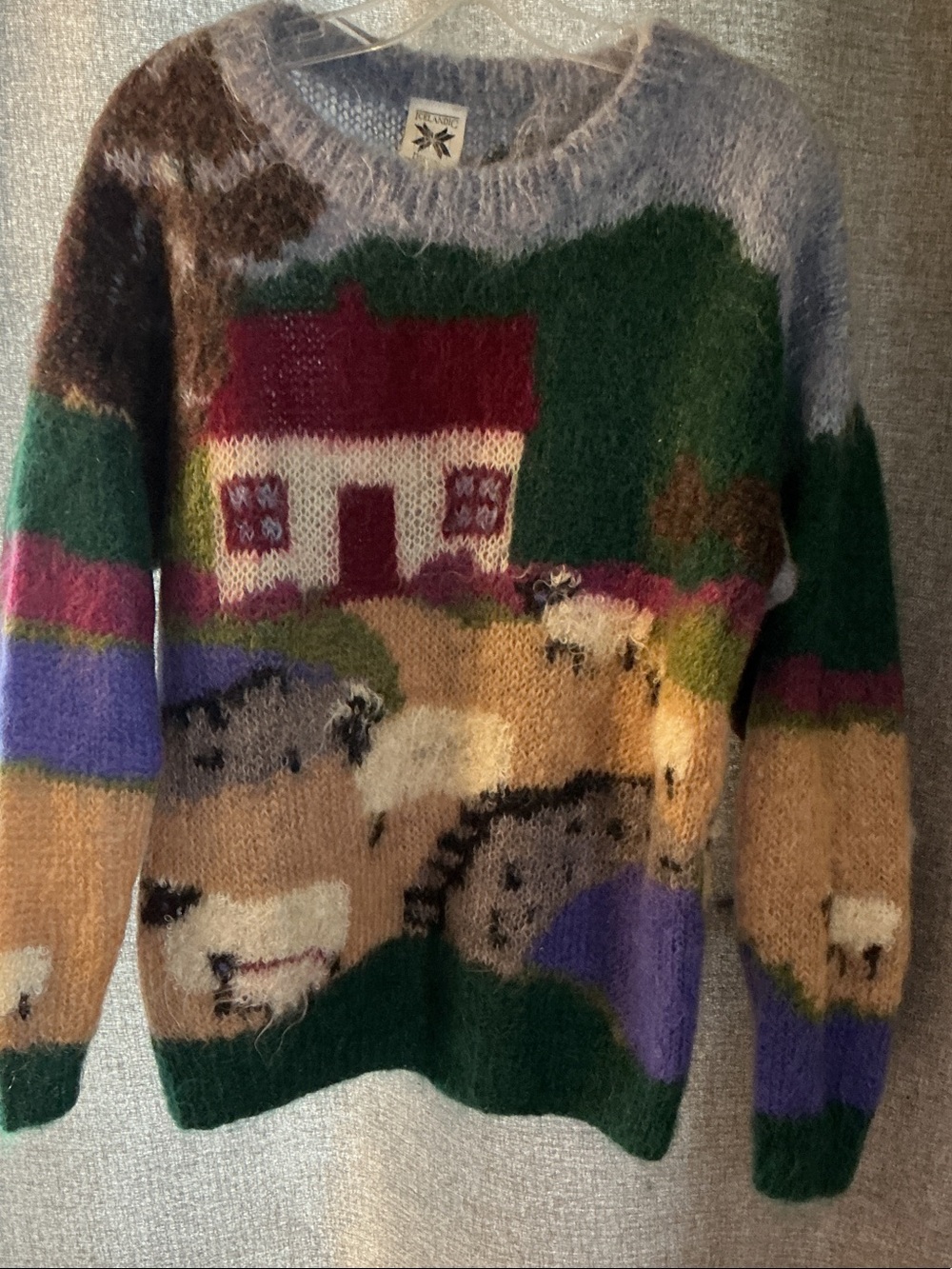 Mohair-Blend Cottage Scene Crewneck Sweater in Multi